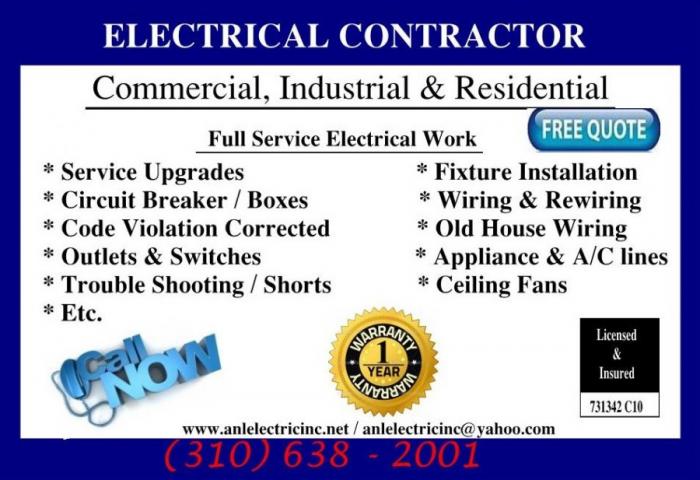 Electrician / Service Calls / Free Quote - Lynwood, Los Angeles, California