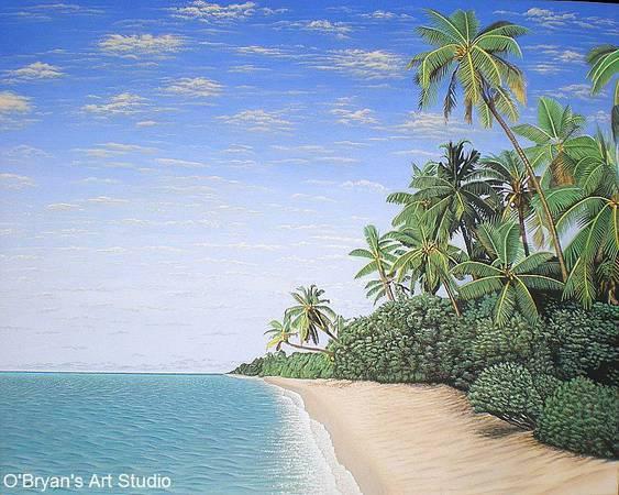 Beautiful Large Tropical Beach Painting: original work on canvas