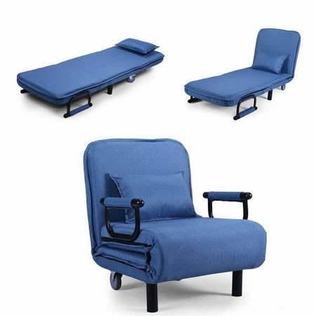 Extra Long Blue Convertible Single Bed Chair Sleeper