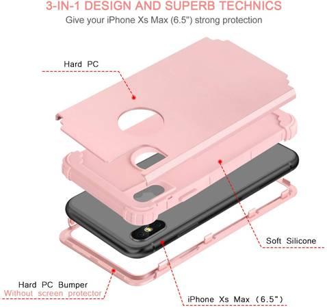 iPhone Xs Max Phone Cases 3 in1 Hybrid Heavy Duty-Rose Gold/Pink