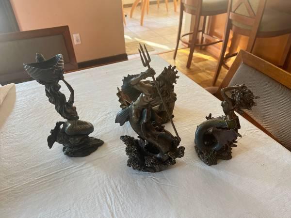 4 Bronze Look Statues of Mermaids and Nautical Fantasy Figurines