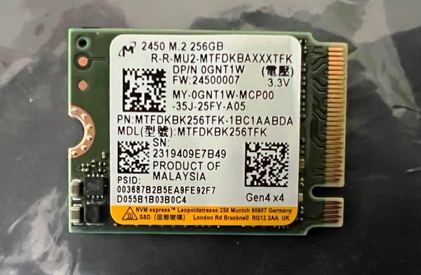 Micron 256GB 2450 M.2 2230 SSD NVMe PCIe 4x4 SSD