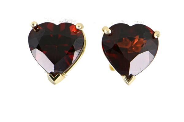 BEAUTIFUL - 14k Solid Yellow Gold Heart Shape Garnet Ear Studs - Rosemead, Los Angeles, California