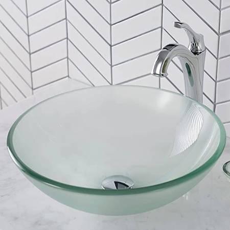 New Kraus GV-101FR Frosted Glass Vessel Bathroom Sink - Los Angeles